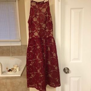 Red and tan lace dress